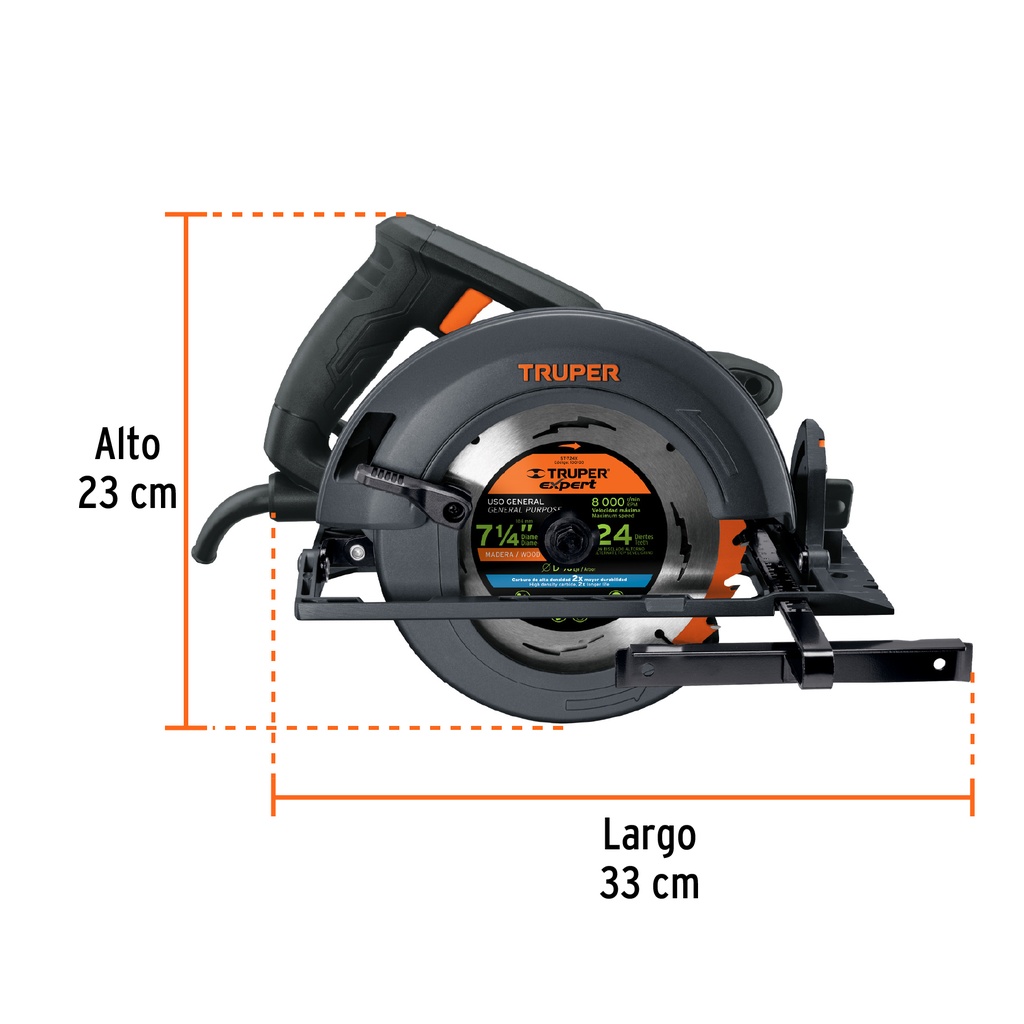 SIERRA CIRCULAR 7-1/4", 1800W, TRUPER INDUSTRIAL CÓDIGO: 11779 CLAVE: SICI-7-1/4N4