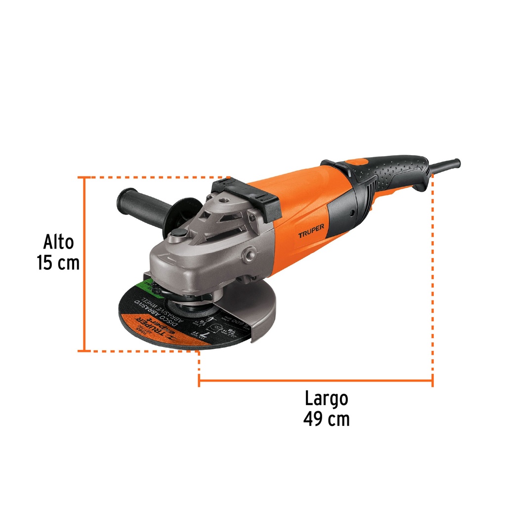 ESMERILADORA ANGULAR 7", 2200W, TRUPER PRO CÓDIGO: 14012 CLAVE: ESMA-7A3