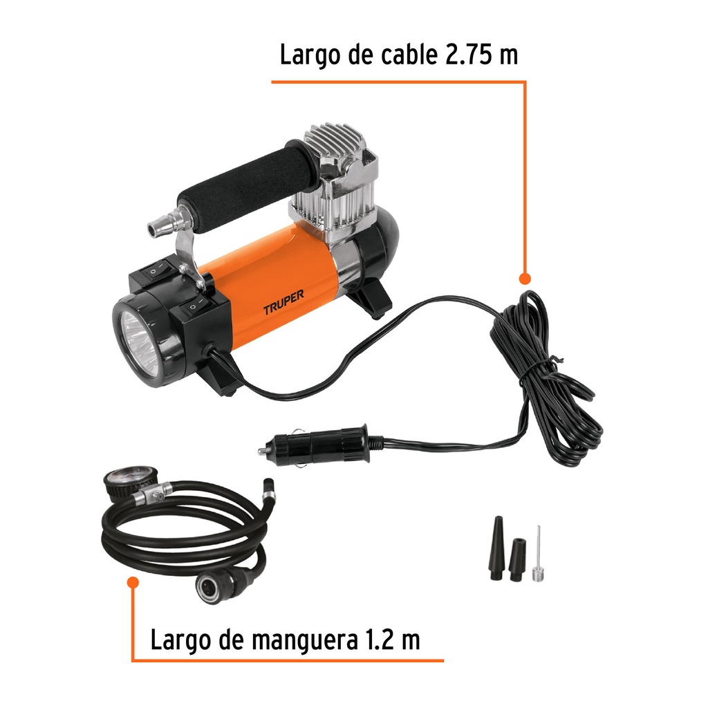 COMPRESOR DE AIRE 12 V PORTÁTIL, PARA AUTO, INCLUYE MALETÍN CÓDIGO: 19999 CLAVE: COMP-12 