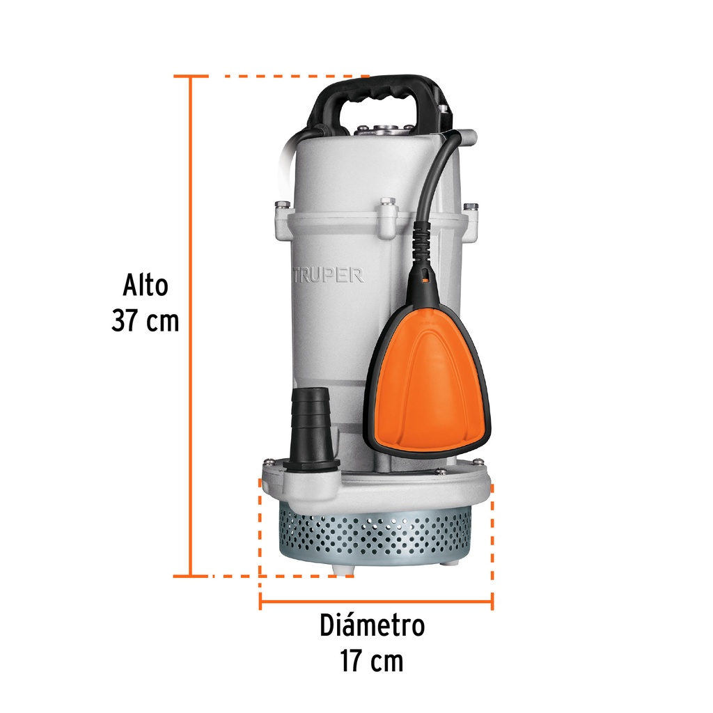 BOMBA SUMERGIBLE CUBIERTA ALUMINIO,AGUA LIMPIA, 1 HP, TRUPER CÓDIGO: 15003 CLAVE: BOS-1LPX 