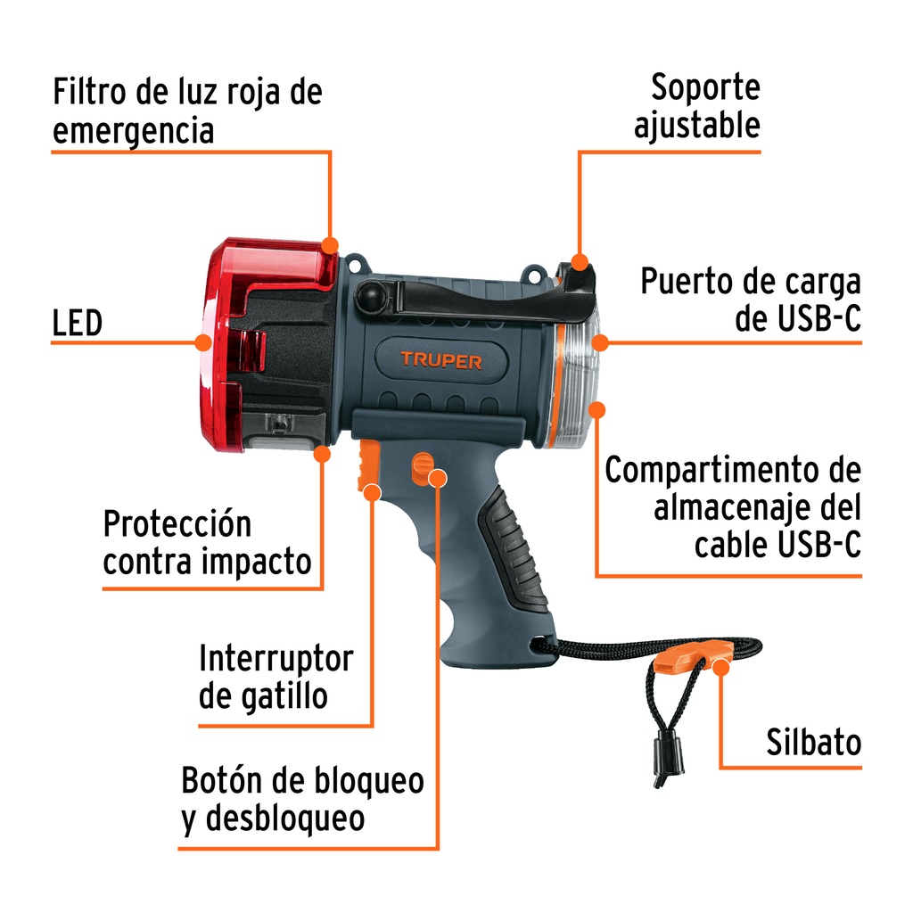 Linterna reflectora LED 900 lm, recargable, TRUPER CÓDIGO: 102404 CLAVE: LARE-900