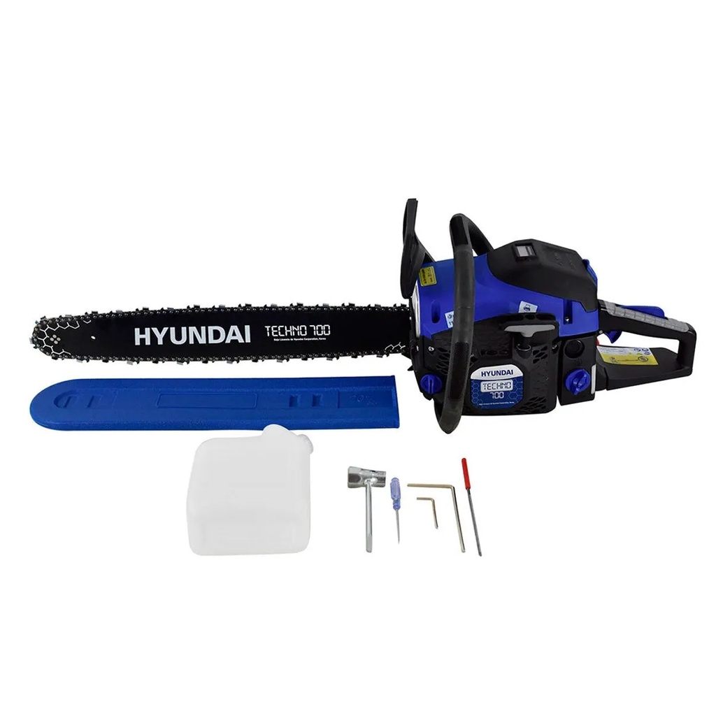MOTOSIERRA PROFESIONAL HYUNDAI C/TACOMETRO DIGITAL, TAPA DE MAGNESIO Y DESARMADOR OCULTO - TECHNO700