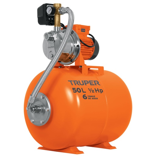 Equipo hidroneumático 50L, bomba Jet inox. 1/2 HP, TRUPER CÓDIGO: 12254 CLAVE: HIDR-1/2X50